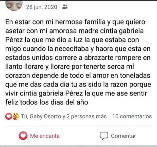 Este es el escrito textual de todo lo que le escribió su hijo a Cinthia Gabriela Pérez. “Que hago con este dolor y esta agonía tan grande”, acompaña ella el escrito.