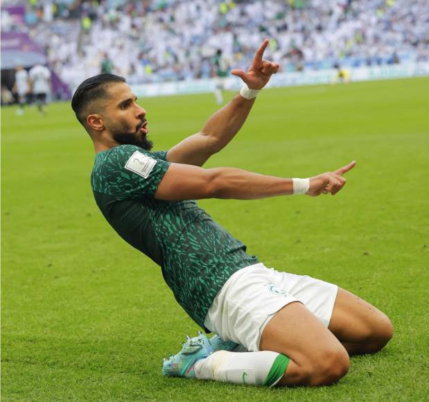 La celebración de Saleh Al-Shehri tras marcar su gol para el empate de Arabia Saudita.