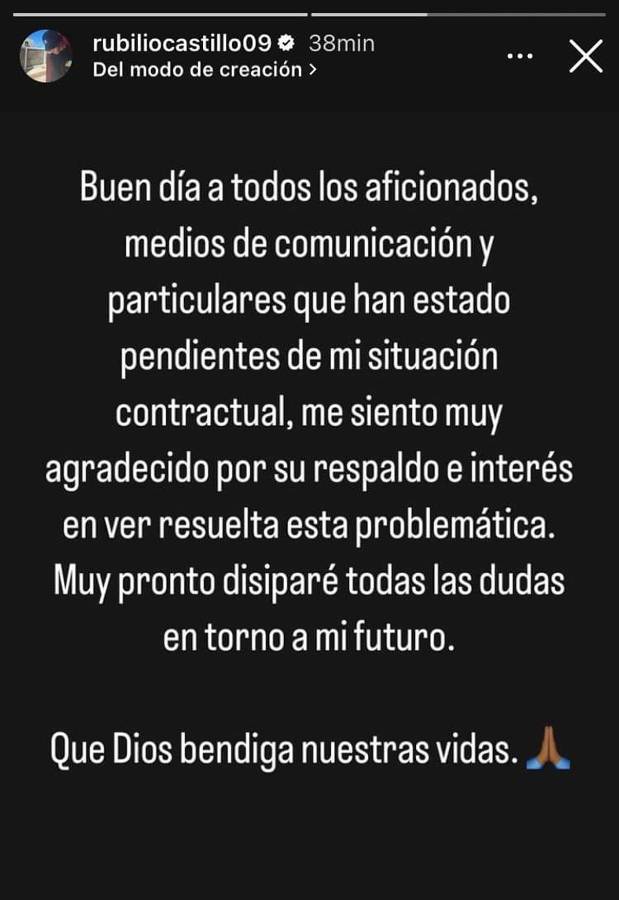El mensaje que publicó Román Rubilio Castillo en su cuenta de Instagram.