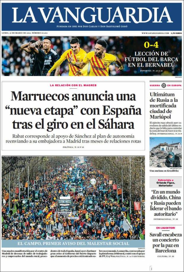 La Vanguardia de España: Lección de fútbol del Barcelona en el Bernabéu.