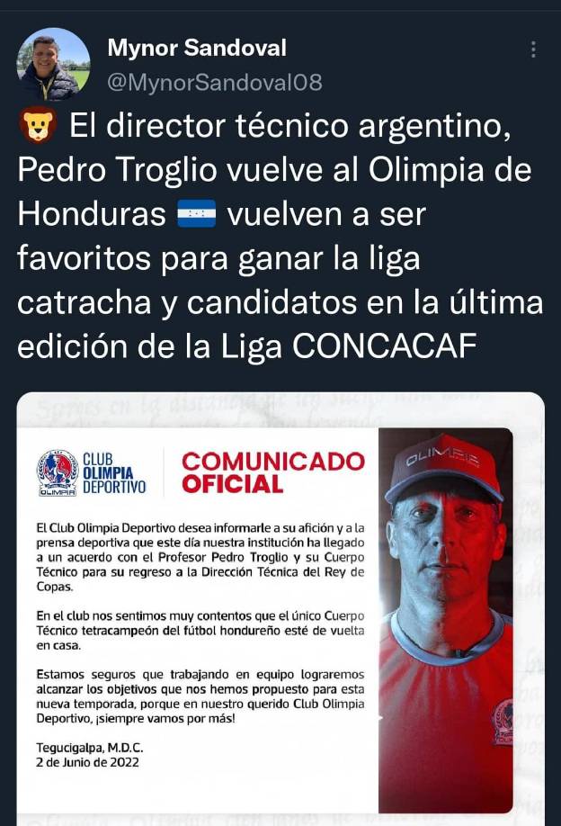 En Guatemala los periodistas señalaron que el Olimpia ahora con Pedro Troglio es serio candidato para ganar la Liga Concacaf.