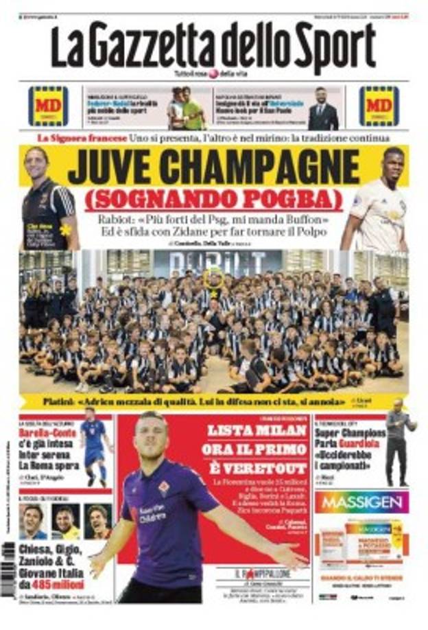 La portada del diario La Gazzetta dello Sport de Italia.