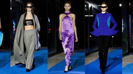 Esta combinación de imágenes muestra modelos que presentan una creación de la colección Pierre Cardin Womenswear Otoño-Invierno 2023-2024 durante la Semana de la Moda de París en París.