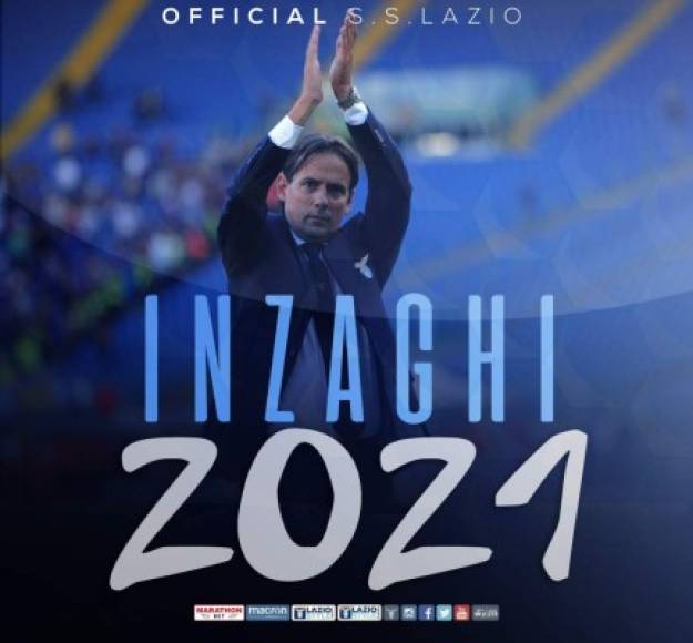 La Lazio anunció la renovación de su entrenador, Simone Inzaghi, hasta 2021, poniendo fin a los rumores que le vinculaban con un posible fichaje por el Milan.