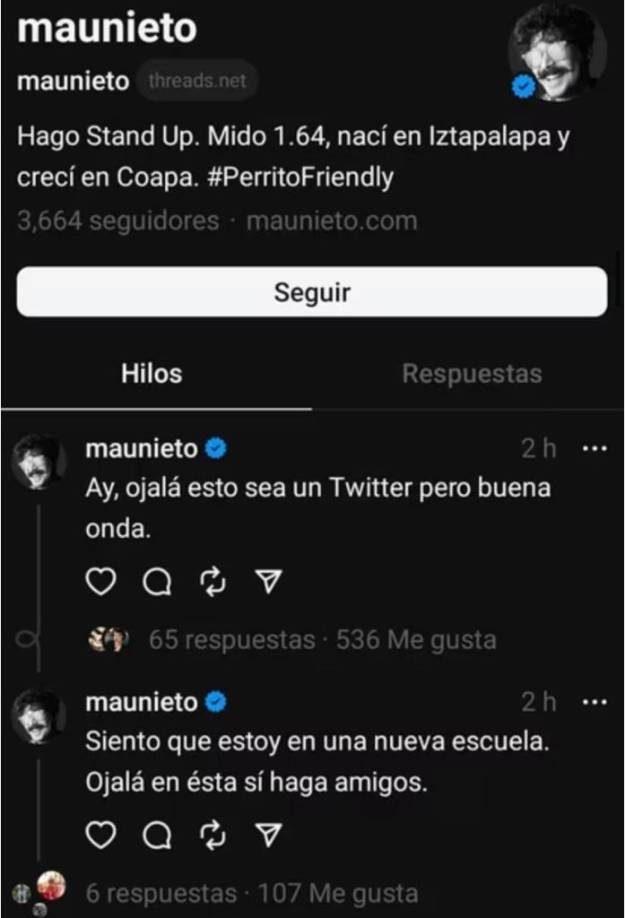 Mau Nieto: El comediante comparó Threads con una escuela y se puso a la espera de sus nuevos contactos.