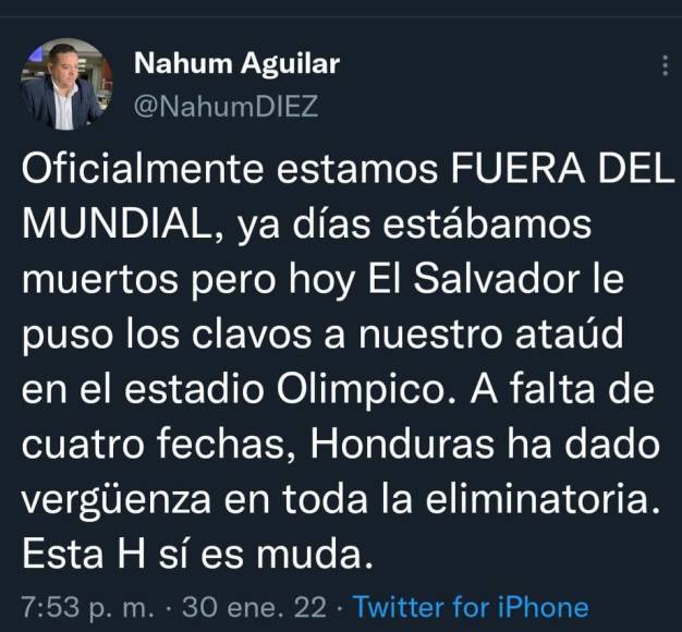 Nahum Aguilar: El editor de deportes de Diario LA PRENSA y Diario Diez recalcó que “Honduras ha dado vergüenza en toda la eliminatoria”.