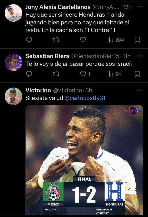 ”Hay que ser sincero, Honduras no anda jugando bien, pero no hay que faltarle el respeto. En la cancha son 11 contra 11”, puso un aficionado. Otro recordó el Azteca que logró la selección catracha.
