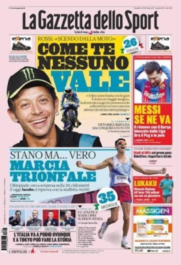 La Gazzetta dello Sport (Italia) - “Messi se va”. “La renovación con el Barça, bloqueada por la Liga; PSG ya está en la pole”.