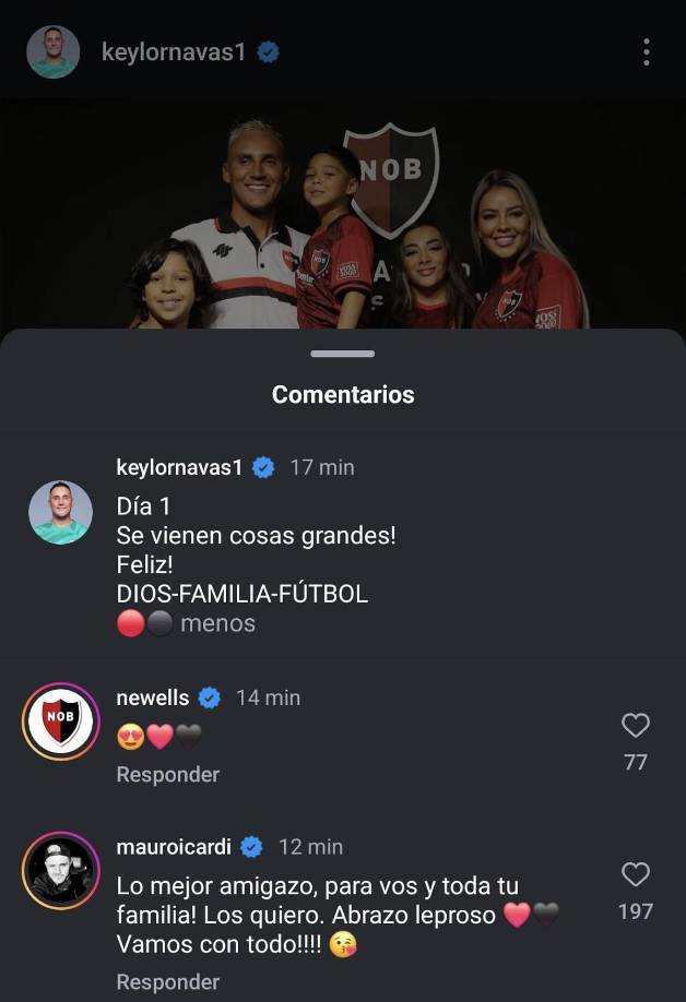 Keylor Navas también recibió un sorpresivo mensaje de Mauro Icardi, con quien compartió vestuario en el PSG. “Lo mejor amigazo, para vos y toda tu familia. Los quiero. Abrazo leproso, vamos con todo”, escribió el delantero argentino.