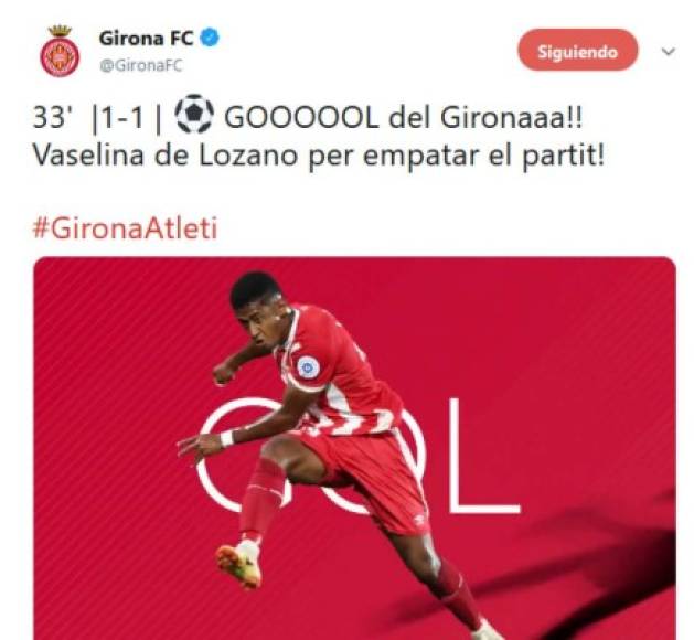 La cuenta oficial del Girona celebró a lo grande el gol del Girona.
