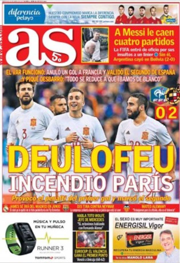 El Diario As de España habla sobre la victoria 2-0 a Francia en donde la estrella fue Deulofeu.
