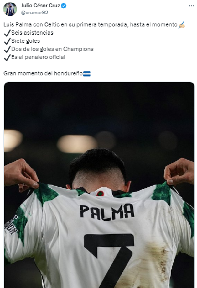 Asimismo, compartió los números del catracho en lo que va de la temporada con el Celtic de Escocia.