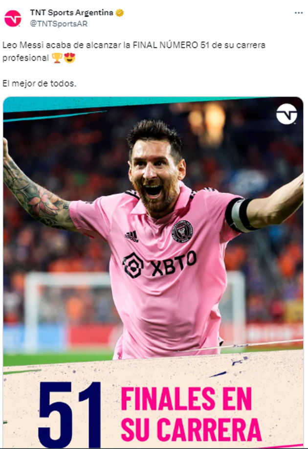 Y el dato sobre la nueva final del astro argentino: “Leo Messi acaba de alcanzar la FINAL NÚMERO 51 de su carrera profesional”.