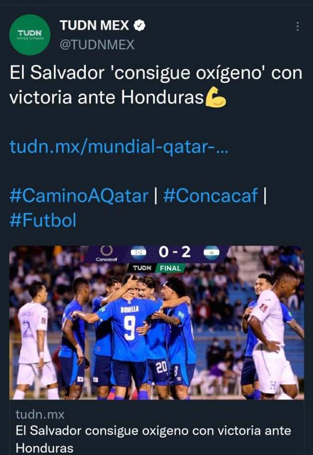 TUDN México: “El Salvador consigue oxígeno con victoria ante Honduras”.