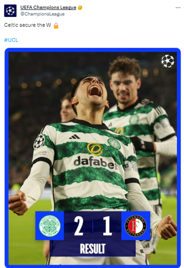 Asimismo, tras finalizar el partido compartió la foto del catracho con el triunfo del Celtic en su despedida de la Champions League ante el Feyenoord.