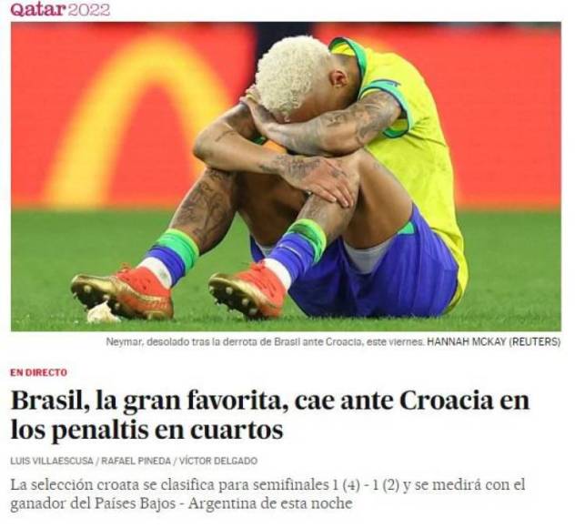 “La gran favorita cae ante Croacia”, así lo expresó El País.
