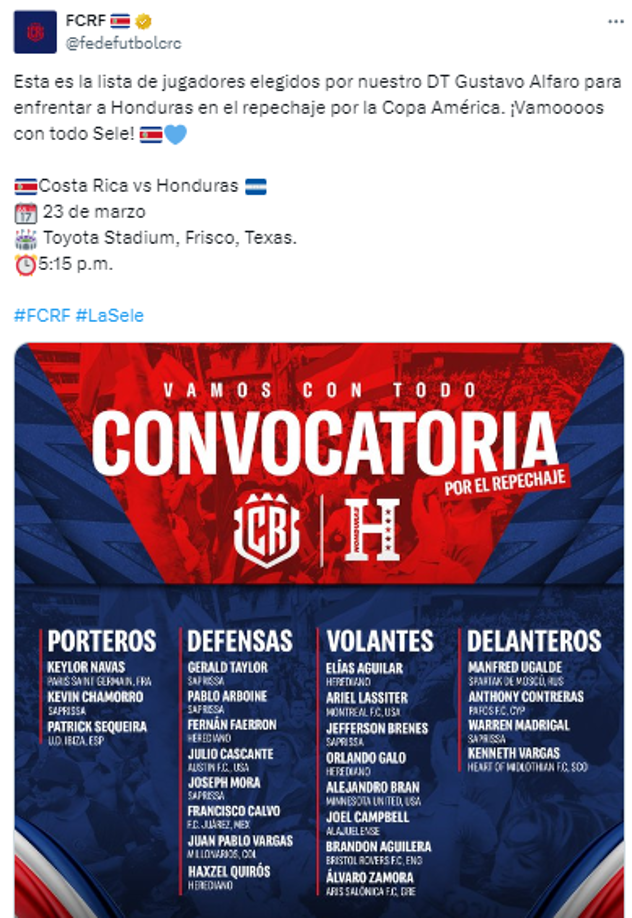 Y los elegidos por Gustavo Alfaro para el repechaje ante Honduras. 