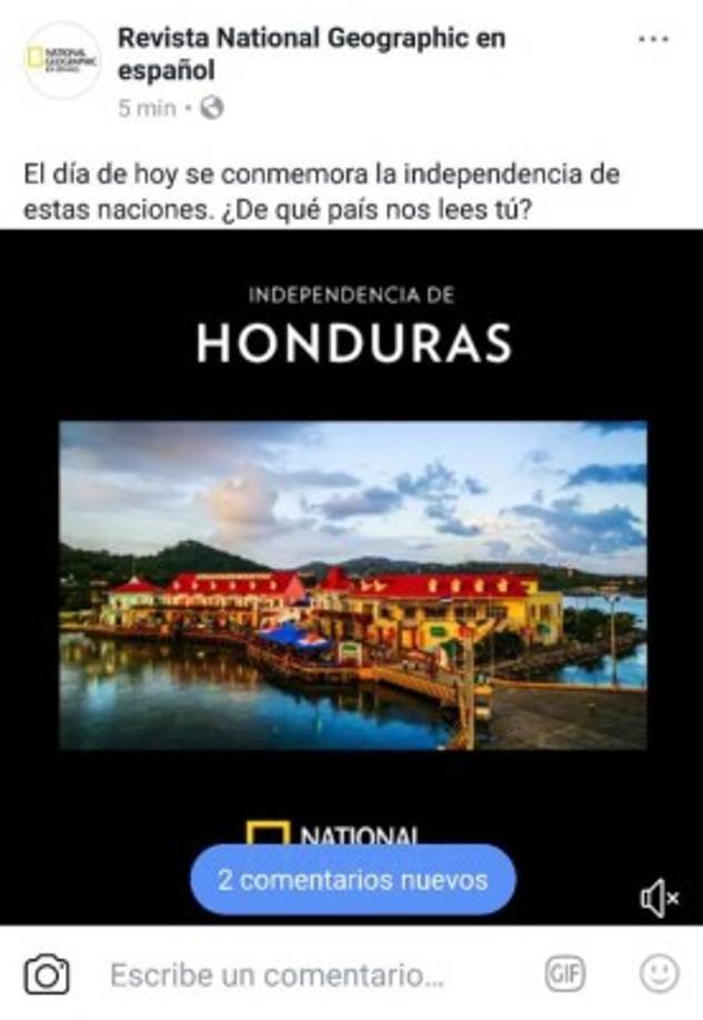 National Geographic envió su felicitación a todos los países centroamericanos que hoy celebran su independencia.