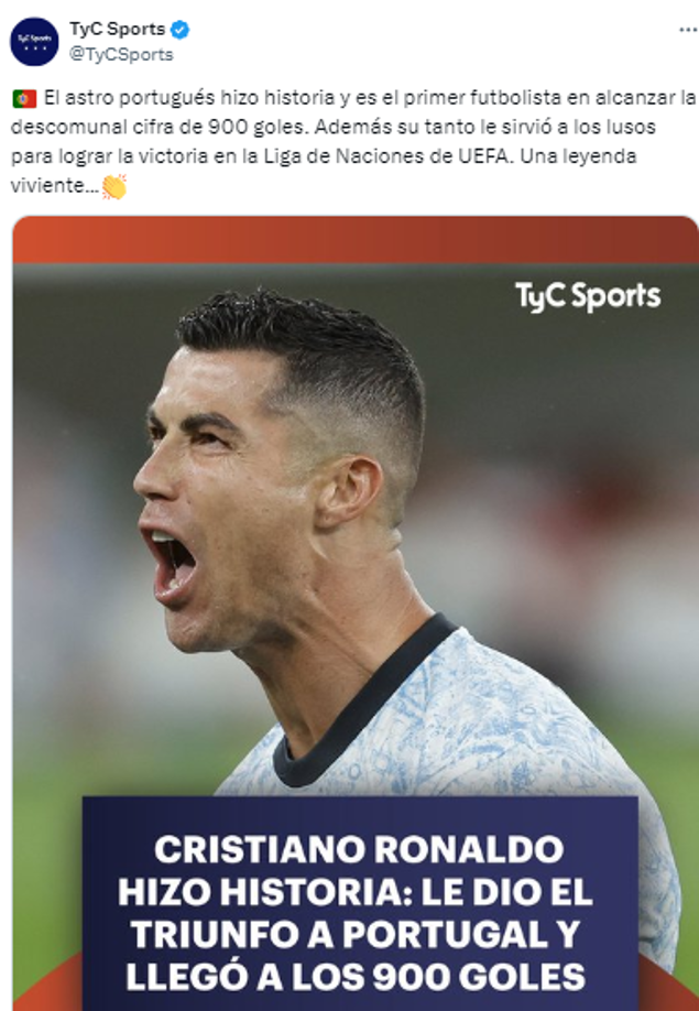 En TyC Sports de Argentina tampoco faltó el histórico gol de Cristiano Ronaldo.