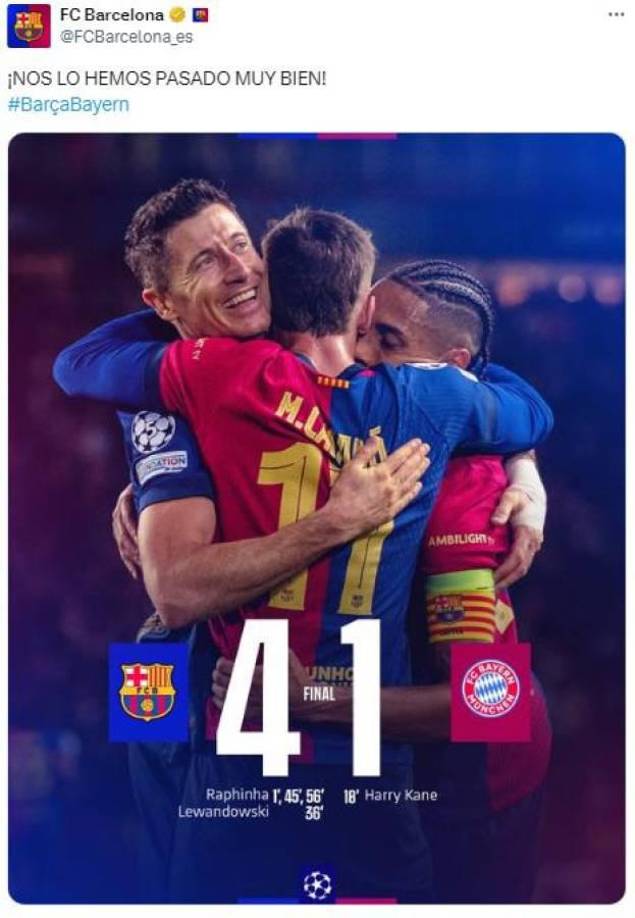 “¡Nos la hemos pasado muy bien”, expresó el Barcelona tras la goleada.