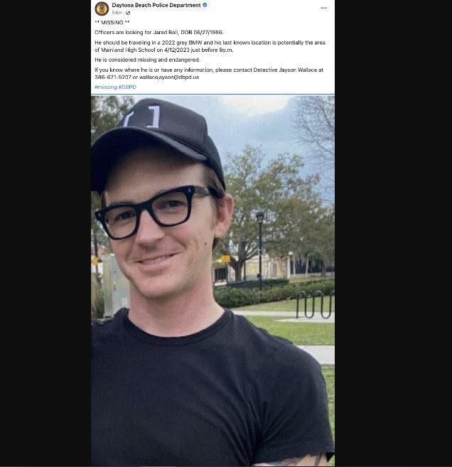 El Departamento de Policía de Daytona Beach reportó la desaparición del actor en su cuenta oficial en Facebook.
