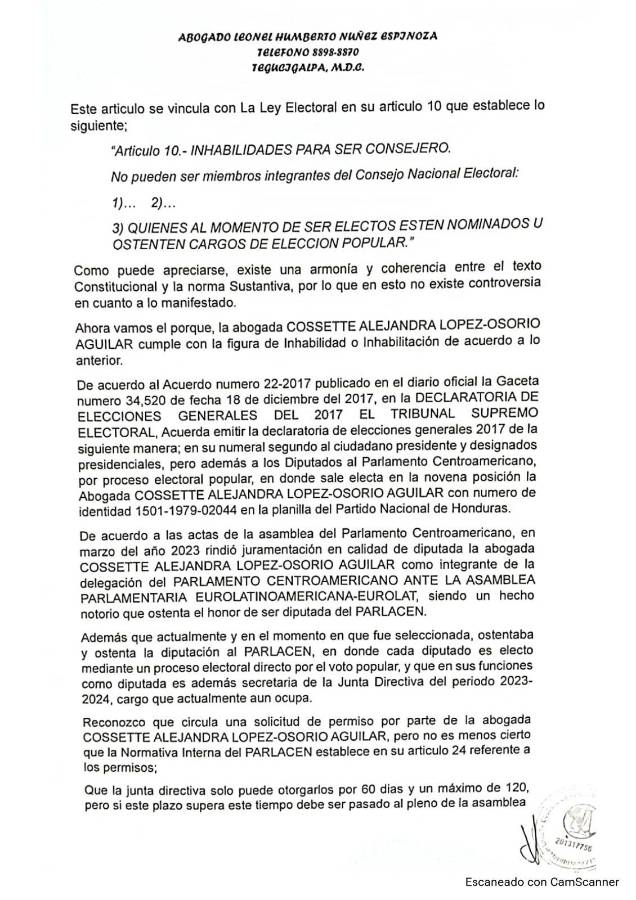 Sugiere rectificar nombramiento de Cossette Lopez en el CNE