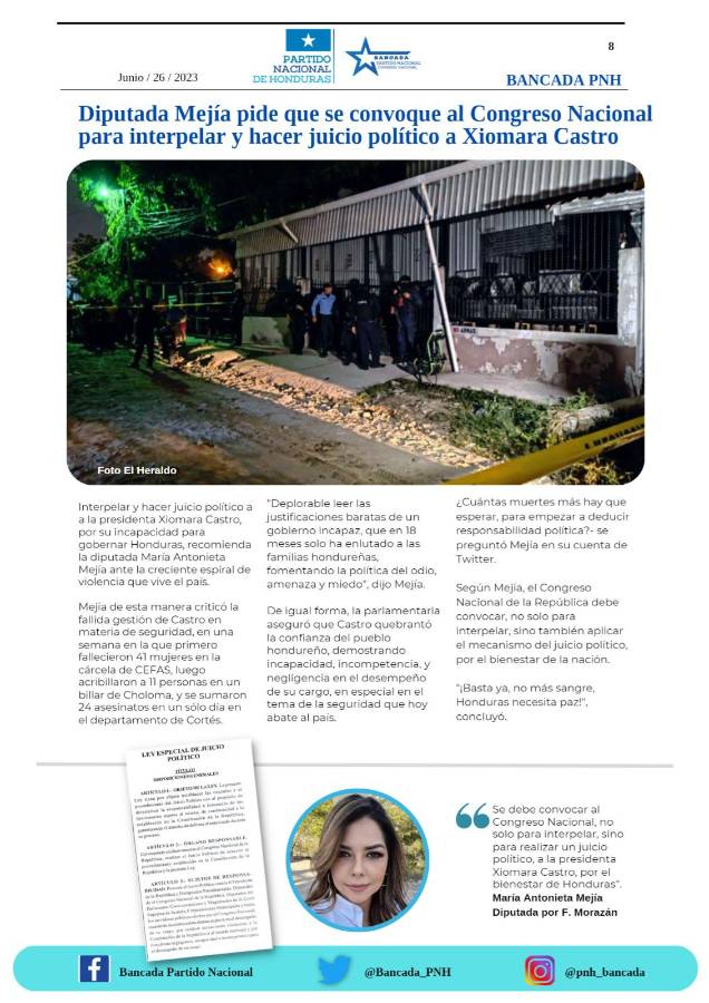 Esta es la carta publicada por la diputada María Antponieta Mejía y que el Partido Nacional replicó en sus distintas redes sociales.