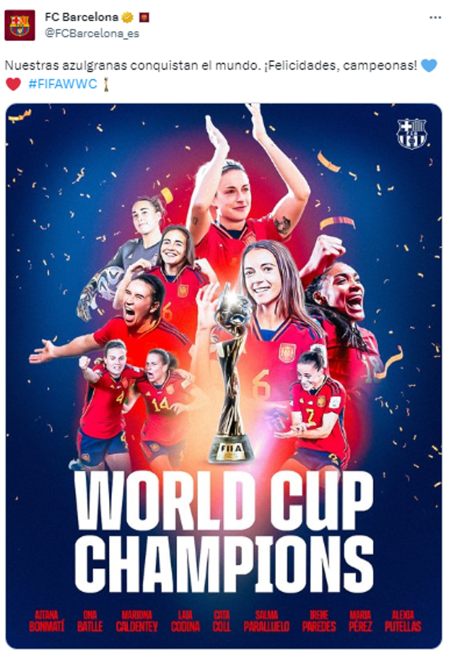 Asimismo lo hizo el Barcelona, quien compartió en sus redes sociales un breve mensaje.