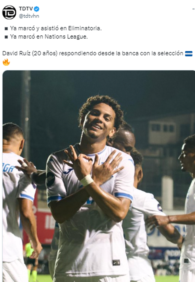 Y sobre el golazo de David Ruiz ante Trinidad y Tobago: “David Ruíz (20 años) respondiendo desde la banca con la selección”.