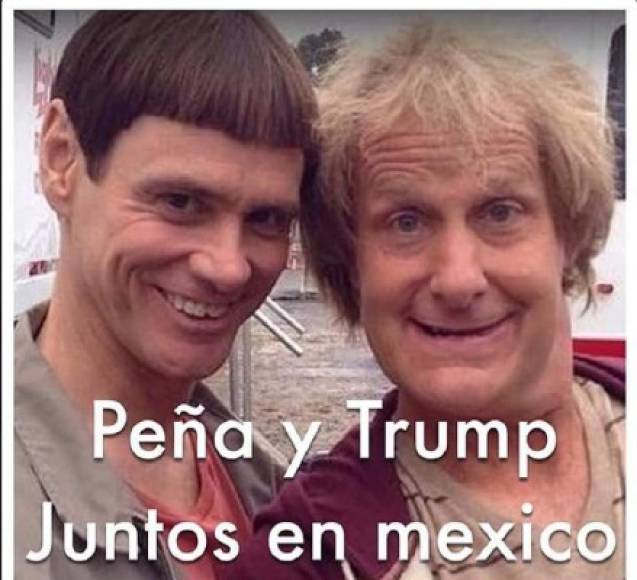 Las más populares son imágenes de la mítica película 'Dos tontos muy tontos', protagonizada en los noventa por Jim Carrey y Jeff Daniels, manipulado para que en lugar de los dos actores aparezcan las caras de Trump y Peña Nieto.