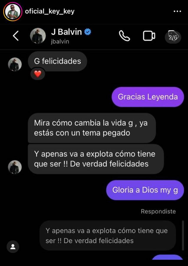 Conversación entre J Balvin y Key Key.