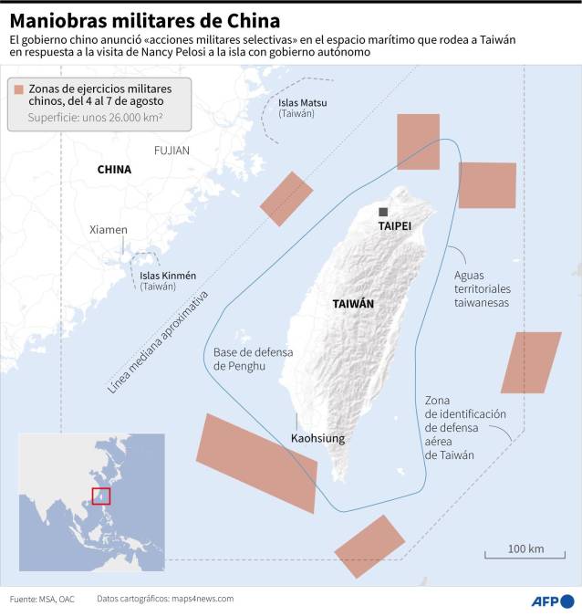 China bloquea a Taiwán con maniobras militares por todos los frentes tras visita de Pelosi