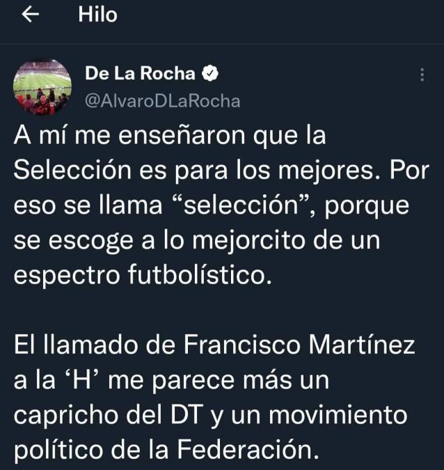 Álvaro de la Rocha ha sido otro de los que se ha mostrado en desacuerdo con la convocatoria de Francisco Martínez a la Selección Nacional de Honduras.