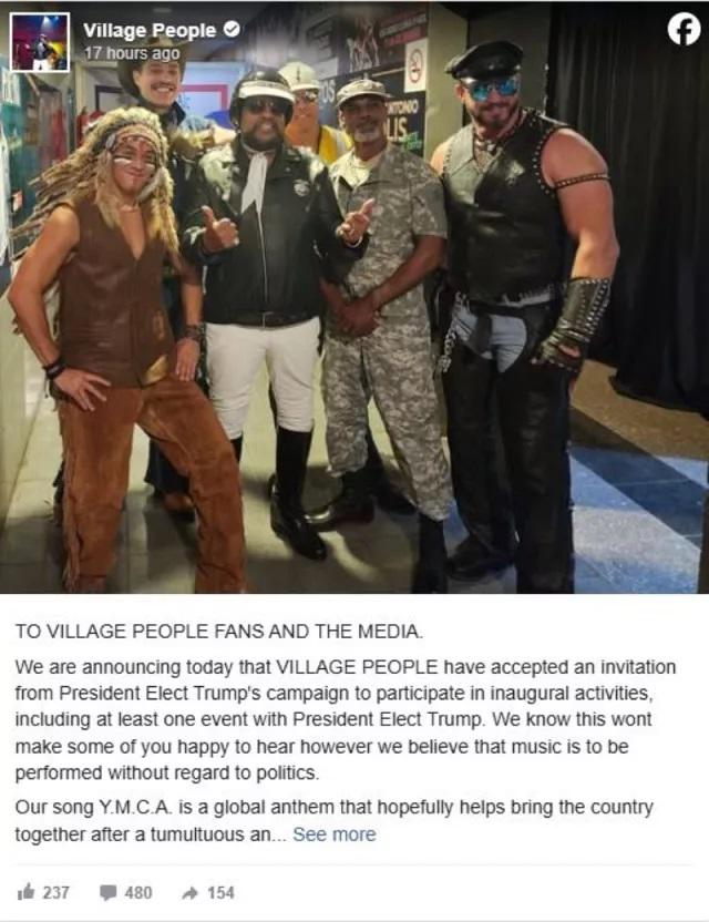 Village People actuarán en los actos de investidura de Trump