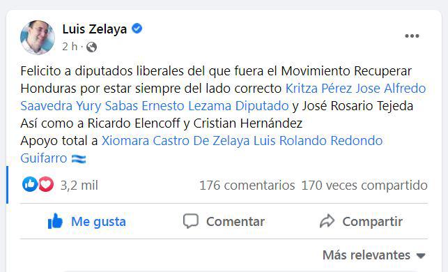 El mensaje de Luis Zelaya a favor de Luis Redondo.