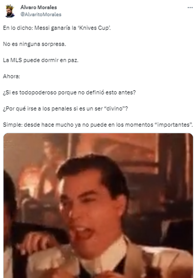 El periodista Álvaro Morales cuestionó a Messi: “No es ninguna sorpresa. Ahora: ¿Si es todopoderoso porque no definió esto antes? ¿Por qué irse a los penales si es un ser “divino”? Simple: desde hace mucho ya no puede en los momentos “importantes”.