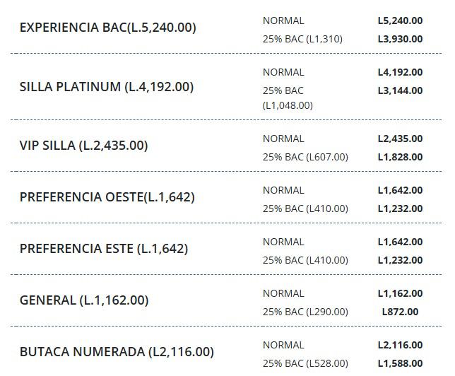 Esos son los precios de los boletos para ir a ver a Los Bukis en San Pedro Sula. La promoción termina el domingo 1 de diciembre.