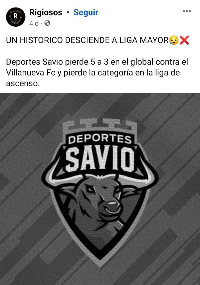 El descenso a la Liga Mayor del Deportes Savio ha generado todo tipo de comentarios en las redes sociales.