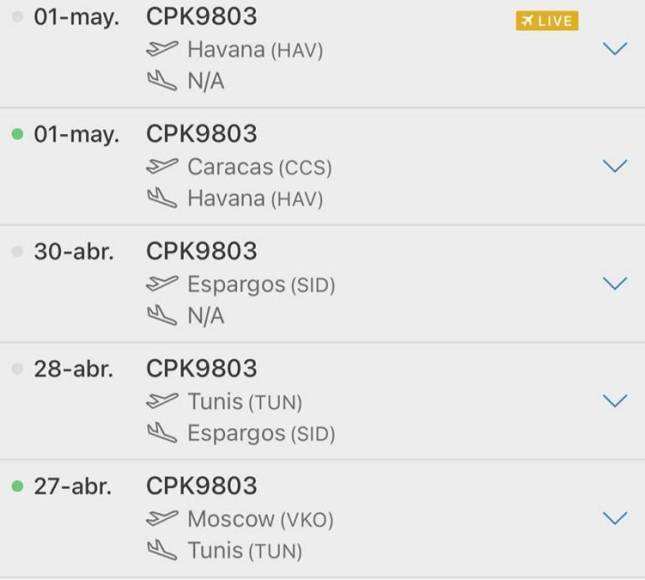 Estos son los registros de los últimos viajes de la aeronave.