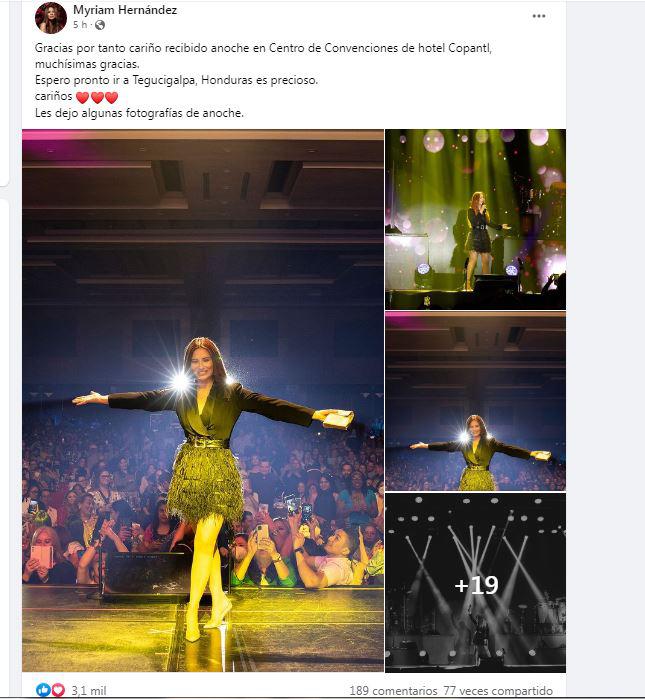 Myriam Hernández tras su concierto en Honduras: “Fue una noche mágica que siempre llevaré en mi corazón”