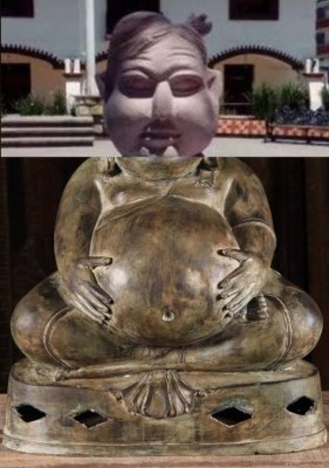 El busto de AMLO parece encajar muy bien en el cuerpo de Buda.