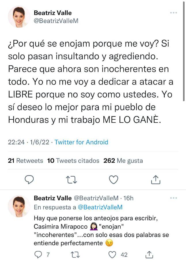 Algunas de las publicaciones que ha posteado la congresista en la red social Twitter. 