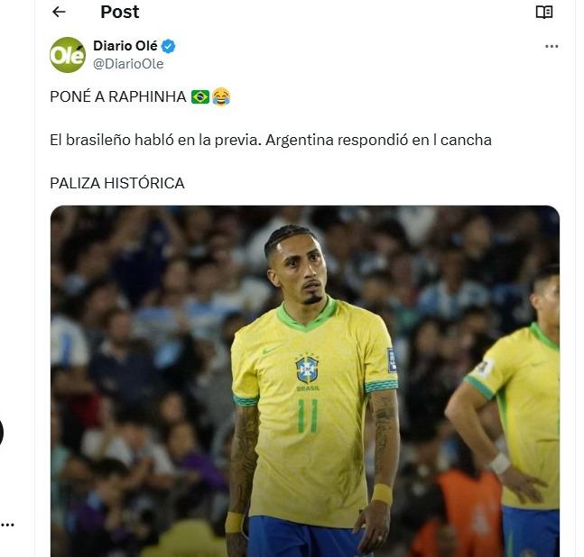 Messi deja dardo a Raphinha: revuelo tras goleada de Argentina a Brasil