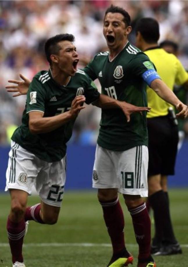 El 'Chucky' Lozano corre a celebrar su golazo marcado a Alemania. Foto AFP