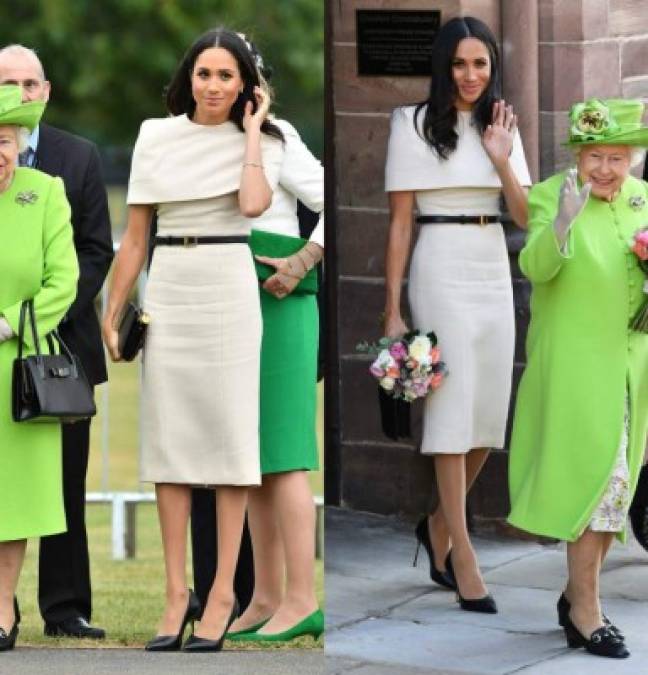 14 de junio 2018<br/><br/>Para su primer acto oficial en solitario con la reina Isabel II, Givenchy fue la acertada opción. Sin duda, fue el 'match' perfecto con el colorido atuendo de la reina Isabel.