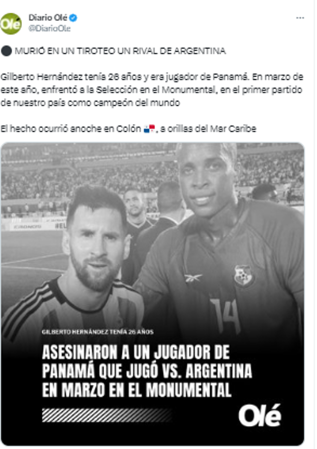 Diario Olé de Argentina: “MURIÓ EN UN TIROTEO UN RIVAL DE ARGENTINA”.