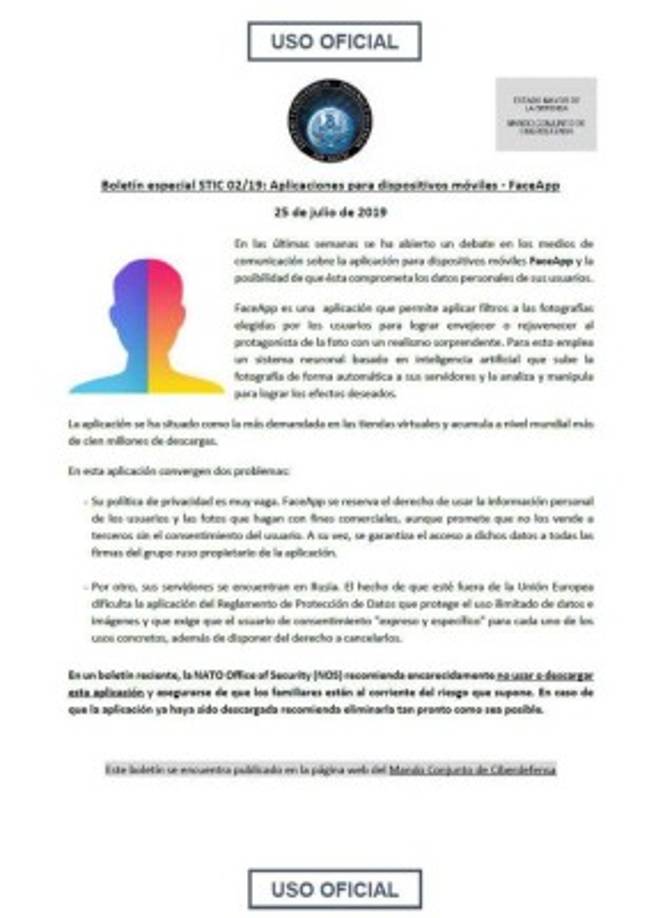 La Nato Office of Security “recomienda encarecidamente no usar o descargar esta aplicación y asegurarse de que los familiares están al corriente del riesgo que supone. En caso de que la aplicación ya haya sido descargada recomienda eliminarla tan pronto como sea posible”.
