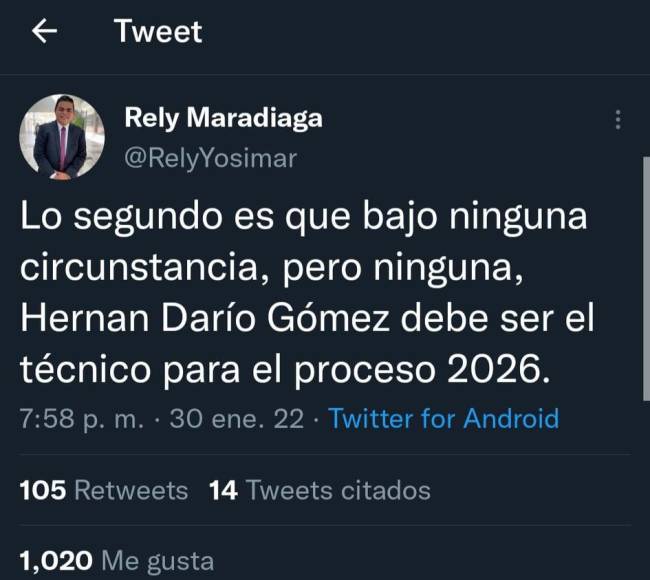Rely Maradiaga indicó que “Bolillo” Gómez no debe de continuar como seleccionador de Honduras.