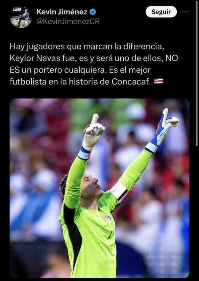 Kevin Jiménez de Costa Rica destacó al arquero Keylor Navas.