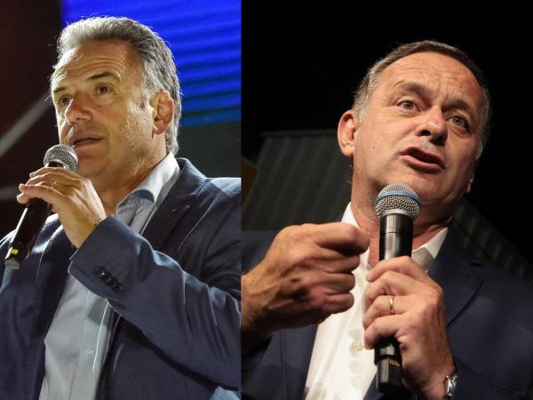 Los candidatos presidenciales que participarán en la segunda vuelta electoral en Uruguay: Yamandú Orsi (izquierda) y Álvaro Delgado (derecha).
